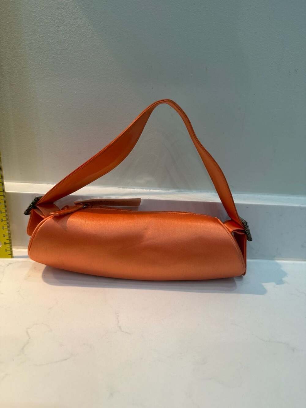 La Regale Vintage Burnt Orange Satin Cylindrical Mini Bag